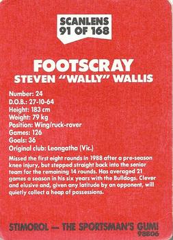 1989 Scanlens VFL #91 Steven Wallis Back